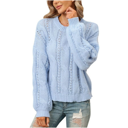 FengLS Autumn and Winter Women S Casual Round Neck Pullover Blouse Long Sleeve Solid Tops Sweater 10-Ladies Clothes-07A#17743 Womens Cloth MYFAutumn a