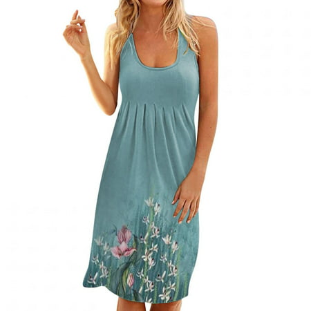 Summer Dresses for Women 2022 Fashion Women Dresses Summer Printing Casual Sleeveless Vacation Beach Mini Dress for Daily Wear in Summer