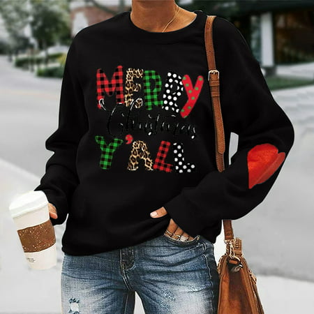 TOKMISA Autumn and Winter Women Christmas Printed Pullover O-Neck Long Sleeve Solid Blouse Tops Sweatshirts Long Sleeve #2564