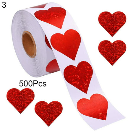 500Pcs/Roll Heart-shaped Labels Sticker Candy Gift Box Wedding Valentines Decals Blue Coated Paper