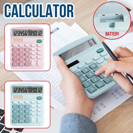 Miximx Calculator 12 Digit Desktop Basic Calculato Dual-Power with Large LCD Display - New Novel Calculator 12 Digit LTZ#20198