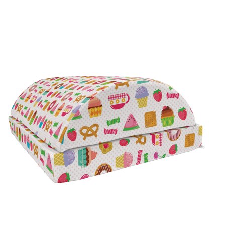Dessert Foot Rest  Confectionary Pattern of Pretzels and Candies on Pinky Polka Dotted Background  Non-Slip Backing Adjustable Ergonomic Memory Foam L