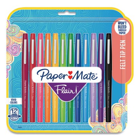 Paper Mate Point Guard Flair Felt Tip Porous Point Pen  Stick  Medium 0.7 Mm  Assorted Ink and Barrel Colors  12/Pack