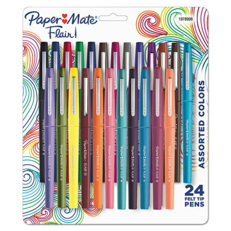 Paper Mate-1PK Point Guard Flair Felt Tip Porous Point Pen  Stick  Medium 0.7 Mm  Assorted Tropical Vacation Ink and Barrel Colors  24-pack