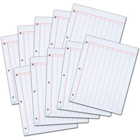 TOPS 8-1/2  X 11  Data Pad  Numbered 10-Column  3-Hole Punched  Heavyweight White Bond  50 Sheets/Pads  Box of 10 Pads (3619)