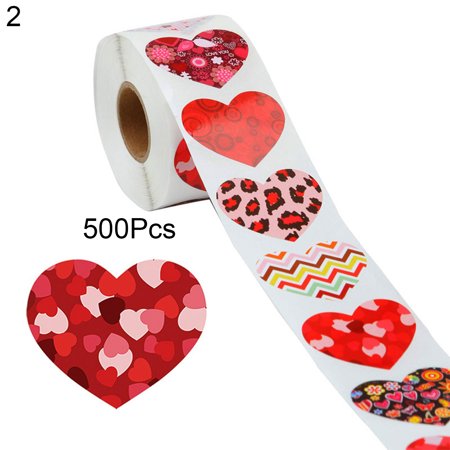 500Pcs/Roll Heart-shaped Labels Sticker Candy Gift Box Wedding Valentines Decals Clear Coated Paper