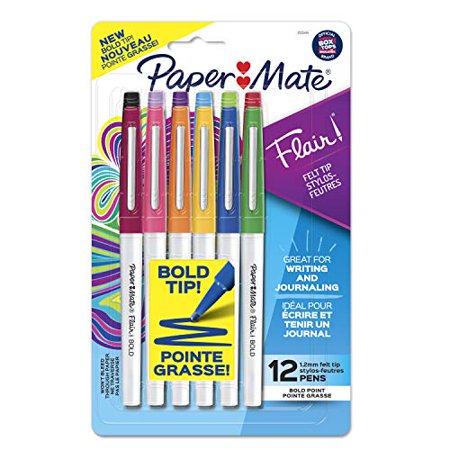 Paper Mate Flair Felt Tip Pens  Bold Tip (1.2 Mm)  Assorted Colors  12 Count