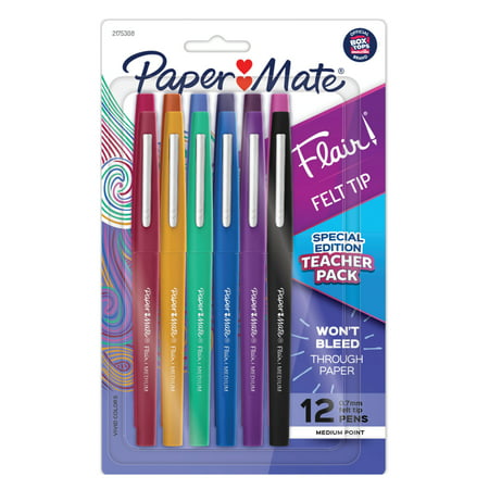 Paper Mate Flair Felt Tip Pens  Medium Point  0.7mm  Assorted Colors  12 Count