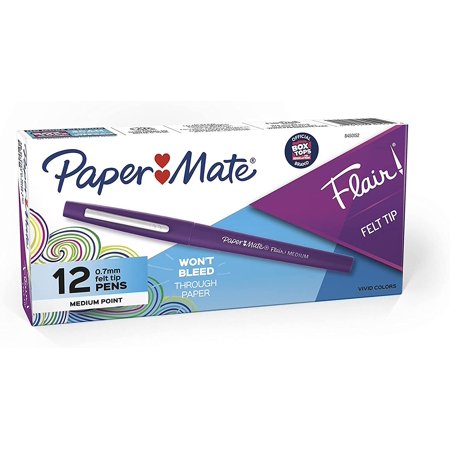 Paper Mate Flair Felt Tip Pens  Medium Point (0.7mm)  Purple  12 Count