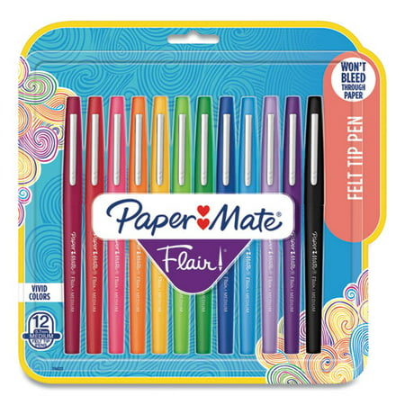 Paper Mate-1PK Point Guard Flair Felt Tip Porous Point Pen  Stick  Medium 0.7 Mm  Assorted Ink and Barrel Colors  12-pack
