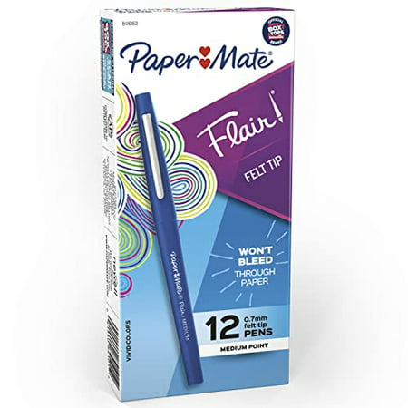 Paper Mate Flair Felt Tip Pens  Medium Point (0.7mm)  Blue  12 Count