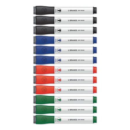 U Brands-U Brands Chisel Tip Low-Odor Dry-Erase Markers with Erasers  Assorted Colors  12/Pack (3981U0012)