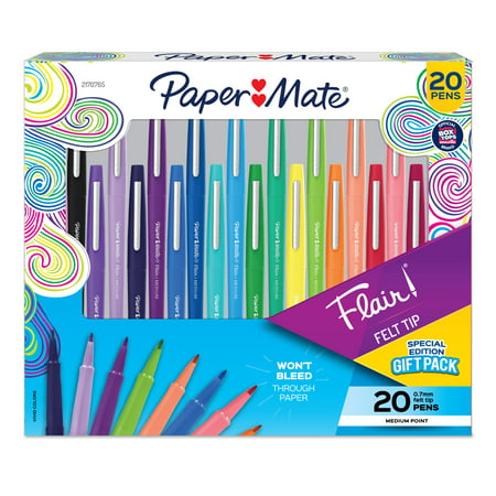 Paper Mate Flair Felt Tip Pens  Medium Point (0.7mm)  Assorted Colors  20 Count