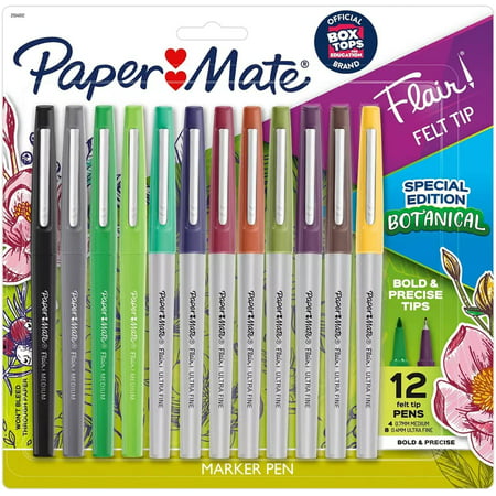 Paper Mate Flair Felt Tip Pens  Medium and Ultra Fine Point  Assorted  Special Edition Botanical  12 Pack