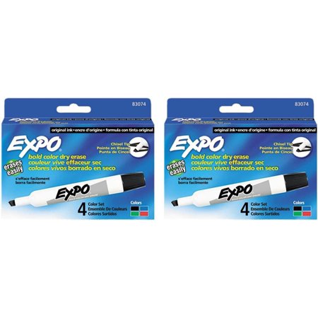 Expo 83074 Assorted Color Chisel Tip Dry Erase Marker Pack Assorted Colors Chisel Tip Each Box Comes with 4 Markers Total of 8 Markers