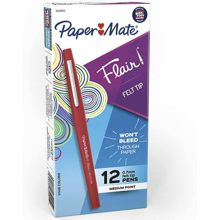 Paper Mate Flair Felt Tip Pens  Medium Point (0.7mm)  Red  12 Count
