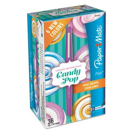 Paper Mate(r) Flair(r) Felt Tip Pens  Medium Point  Limited Edition Candy Pop(tm) Pack  Box of 36