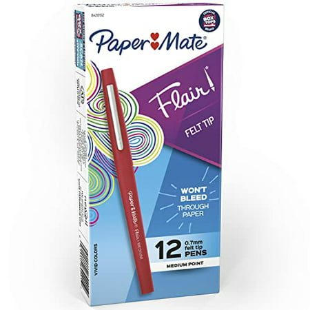 Paper Mate Flair Felt Tip Pens  Medium Point (0.7mm)  Red  12 Count