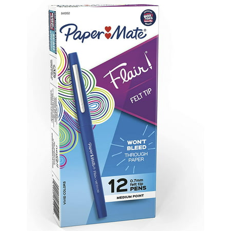 Paper Mate Flair Felt Tip Pens  Medium Point (0.7mm)  Blue  12 Count