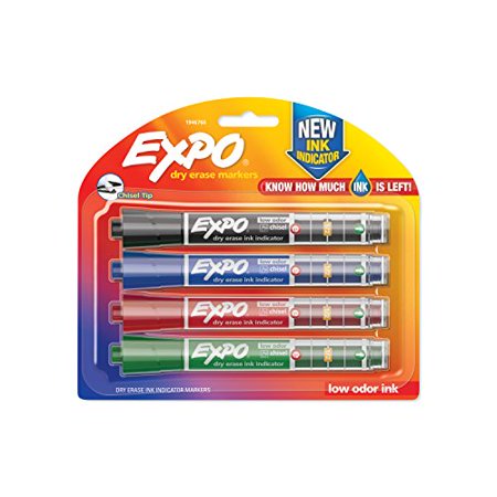EXPO Dry Erase Markers with Ink Indicator  Chisel Tip  Assorted Colors  Pack of 4 Markers