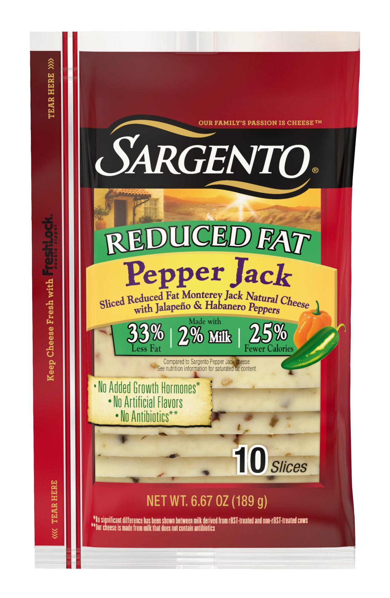 Pepper Jack Sliced Reduced Fat Monterey Jack Natural Cheese with Jalapeno & Habanero Peppers, Pepper Jack