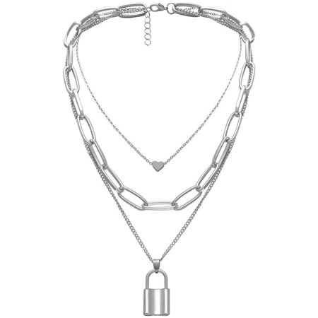 Eastjing?Layered?Lock?Necklace?Punk Chain Necklace?Layered Choker Necklaces?Lock Chain Necklaces Gummy?Bear?Necklaces Adjustable?Multilayer?Chain?Neck