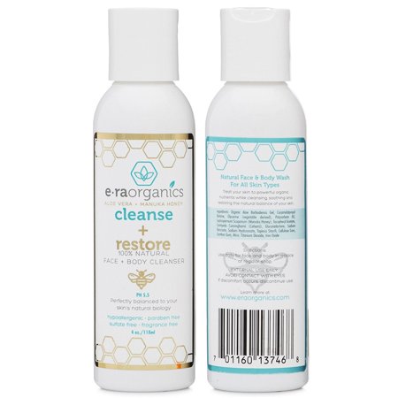 Era Organics Moisturizing Face Wash for Sensitive Skin - Gentle Sulfate Free Facial Cleanser and Body Wash with Organic Aloe Vera & Soothing Manuka Ho