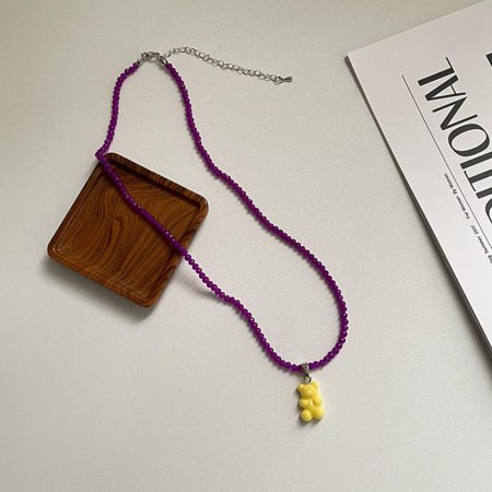 Taehoxa Colorful Gummy Bear Beaded Necklace Sweet Cool Colorful Gummy Bear Chain Clavicle Chain Neck Chain