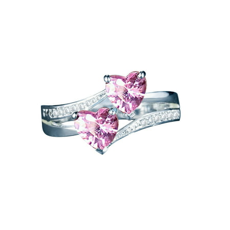 Usupdd Zircon Ring Double Heart Shaped Ring Engagement Wedding Ring Alloy Jewelry Usupdd WAA220815-5588