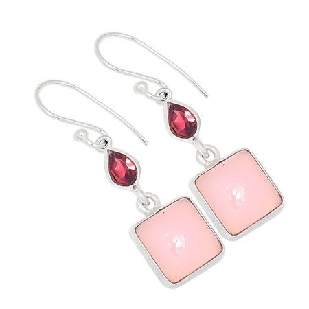 Natural Rose Quartz - Madagascar & Garnet 925 Silver Earring Jewelry ALLE-9980