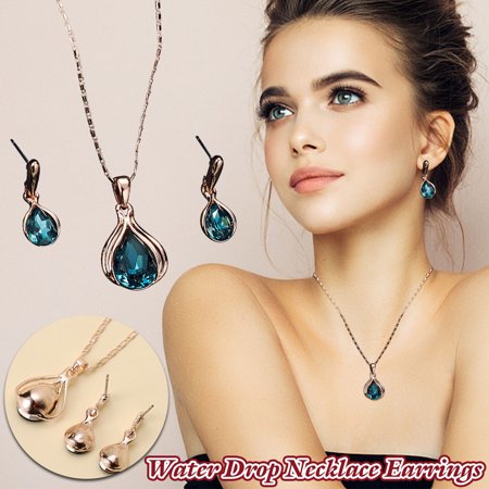 Usupdd Ladies Fashion Diamond Drop Necklace Stud Earring Earring Set Ornament Usupdd WAA220815-8775
