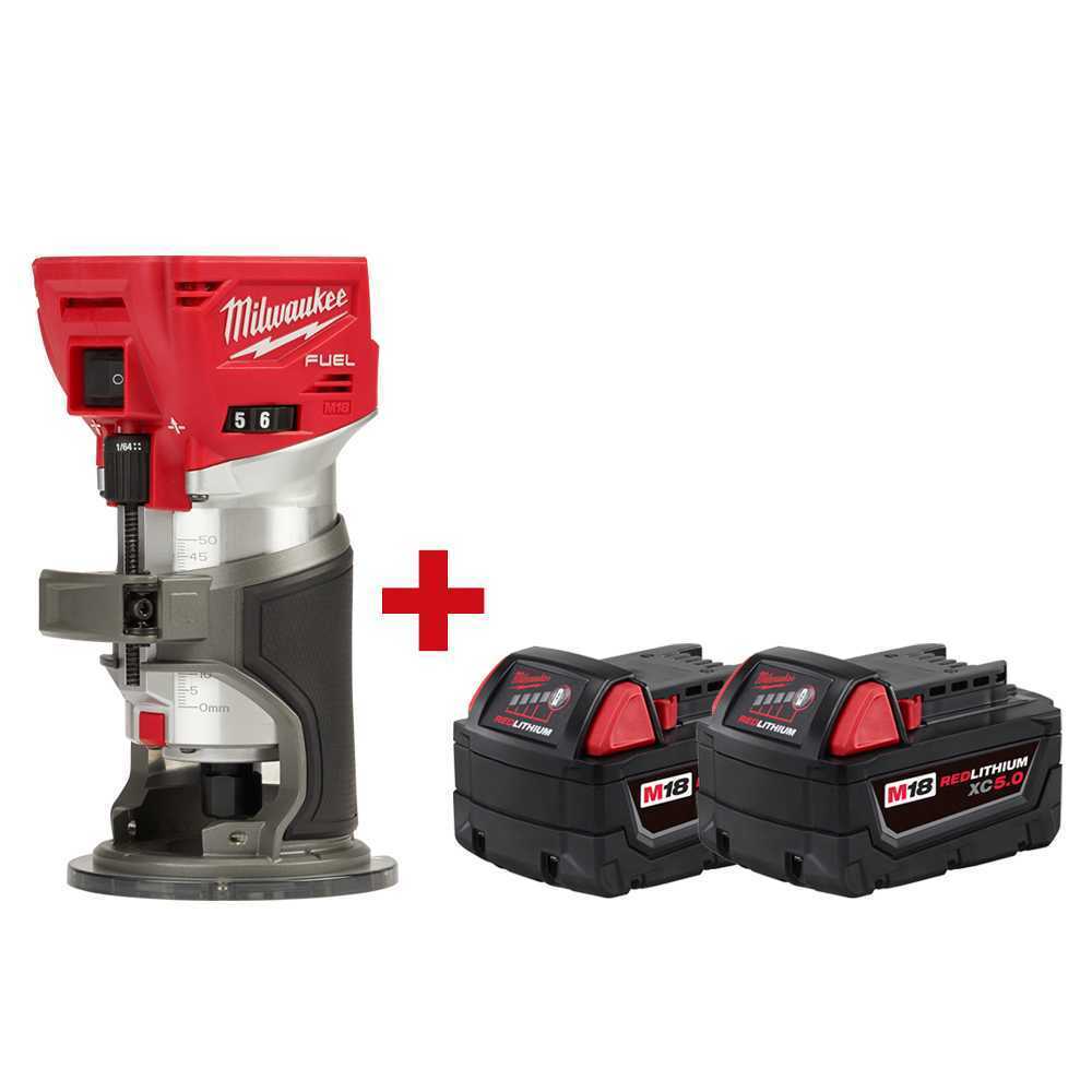 Milwaukee 2723-20 M18 FUEL Cordless Compact Router + (2) 5.0 Ah Batteries