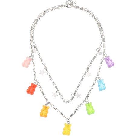 MSCOOA Cute Small Bear Acrylic Chain Necklace Resin Candy Color Gummy Bear Simple Jewelry for Women Girls