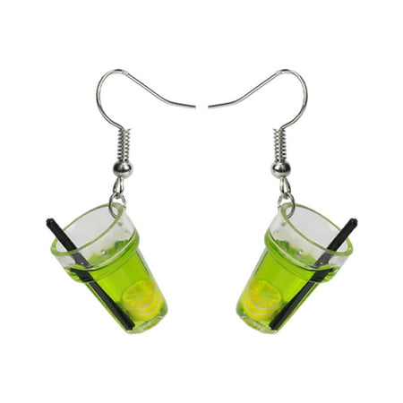 FengLS Funny Exaggerated Earrings Female Ear Studs Personality Fruit Tea Lemon Tea Crystal Pocket Tassel Earrings 09-Decor-10A#9546 Ideal Gift Funny E