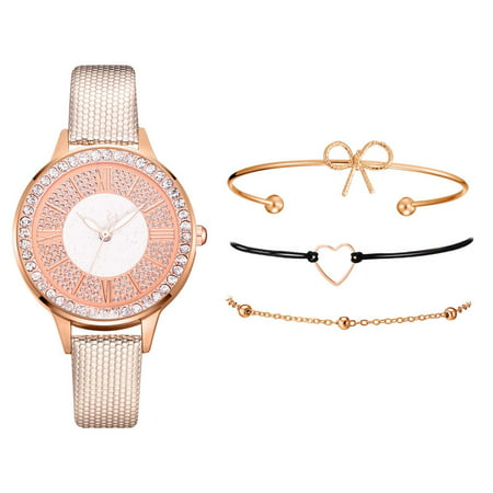 Usupdd Women Fashion Square Green Dial Leather Ladies Bracelet Watches Set Quartz Wrist Usupdd WCC220815-9862
