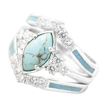 Usupdd Fashion 3PCS Ring Set Natural Turquoise Diamond Rings Mother S Day Birthday Gift Jewelry for Women Usupdd WDD220815-9318