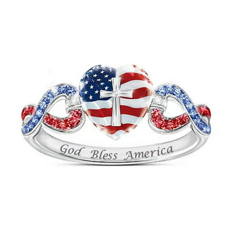 Usupdd New Fresh and Creative Double 8 Crystal Independence Day Cross Ring Usupdd WCC220815-6678