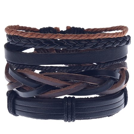 MIANHT Men Simple Vintage Woven Leather Bracelet Alloy Leather Bracelet Set - 2022 FashionMen Simple Vintage B-#5796