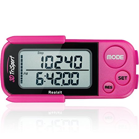 3DTriSport Walking 3D Pedometer with Clip and Strap  Free EBook | 30 Days Memory  Accurate Step Counter  Walking Distance Miles/Km  Calorie Counter  D