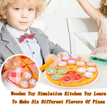 DDgui New Fashion DDgui New Upgraded Wooden Toy Simulation Kitchen Toy Learn to Make Six Different Flavors of Pizza DDgui LBB220923-9764 DDgui LWW2209