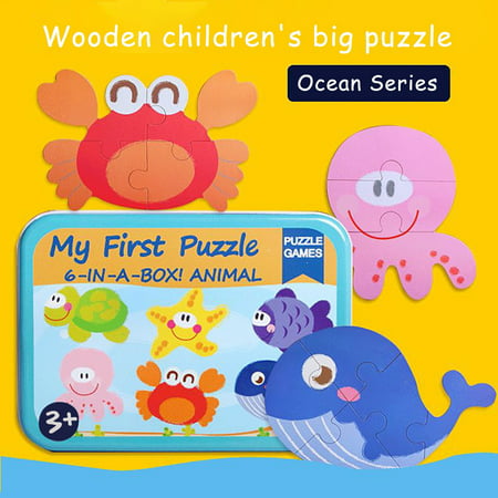 Usupdd Wooden Puzzles Games 6-in-Box My First Puzzle Set for Toddlers Kids Educational WANG220810-6504