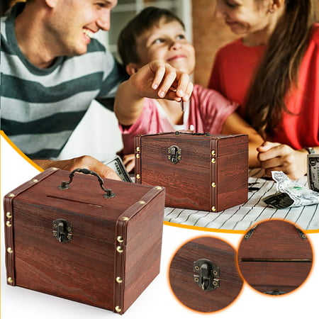 Usupdd Large Wooden P Iggy Bank Safe Money Box Savings with Lock Wood Carving Handmade Usupdd WANG220811-6755