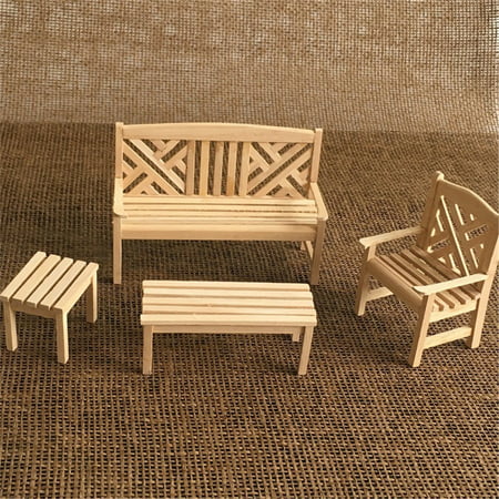 Usupdd Mini Dollhouse Miniature Wooden Beach Table Chair in Fairy Garden Accessory WANG220810-5075