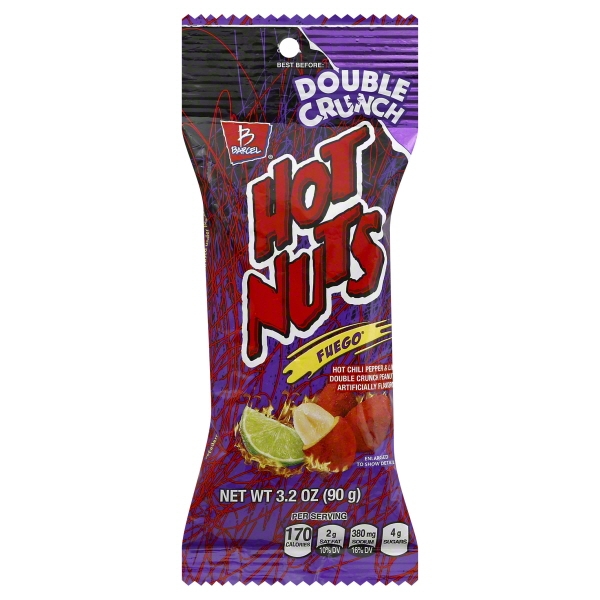 FUEGO HOT CHILI PEPPER & LIME FLAVORED DOUBLE CRUNCH PEANUTS, FUEGO
