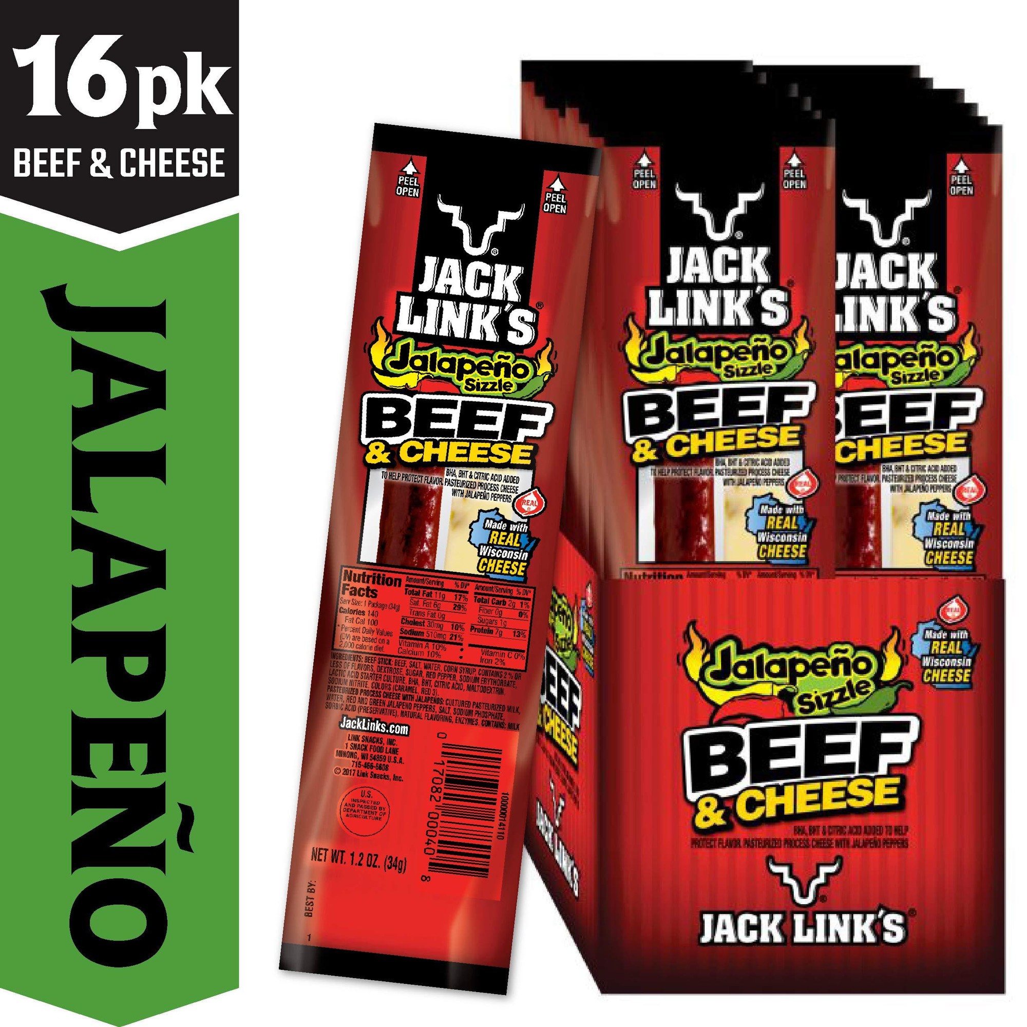 JACK LINKS BEEF/CHEESE STICKS 1.2oz 16ct - ORIGINAL