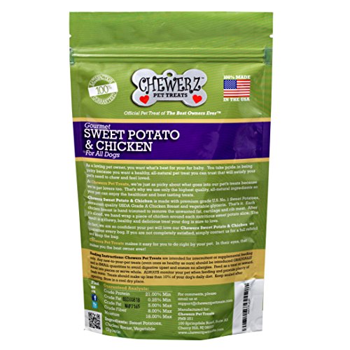 Chewerz SWEET POTATO & CHICKEN JERKY DOG TREATS – 100% Made in USA Only – a Healthy, Grain Free, All Natural Pet Snack for Dogs – 13 Ounce