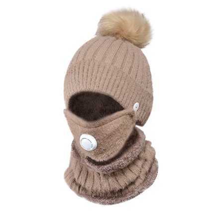 U#2554，Adult Woman Solid Pompon Hat Winter Warm Knit Crochet Cap Scarf Neckerchief ，P#2554 FW9