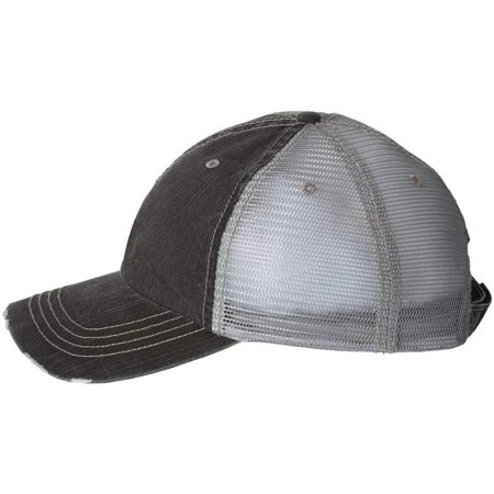 Mega Cap 6990 Herringbone Unstructured Trucker Cap Black/Grey One Size  100% Cotton
