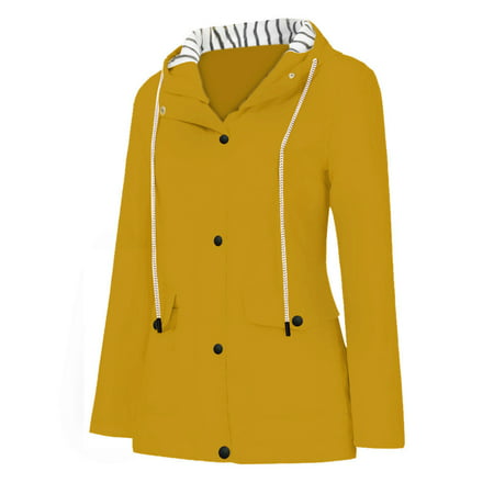 Miximx Women Solid Rain Jacket Outdoor Plus Waterproof Hooded Raincoat Windproof - Gifts for Women Women Solid a-a#4723 Winter Clothes for Women Femal