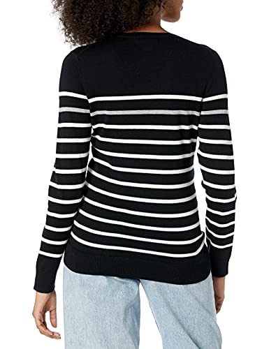 Amazon Essentials Women's Long-Sleeve Lightweight Crewneck Sweater Available in Plus Size  Black Grey White Stripe  X-Small thumbnail